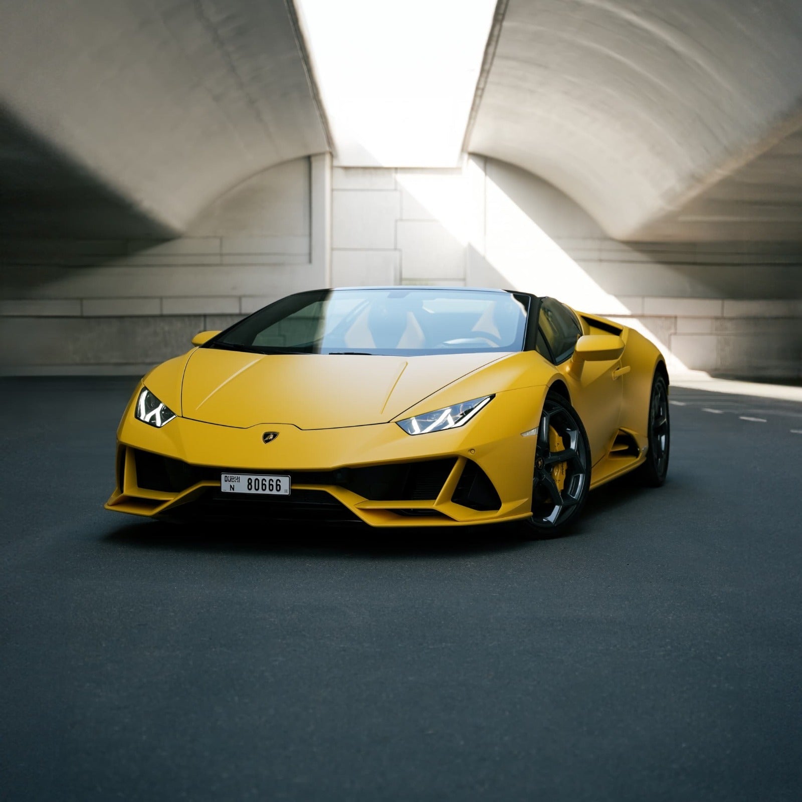 Yellow Lamborghini Huracan Evo Spyder Sports Car